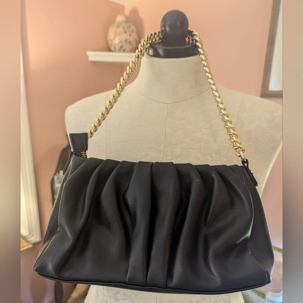 NWOT Madison West Rusched Bag in Black